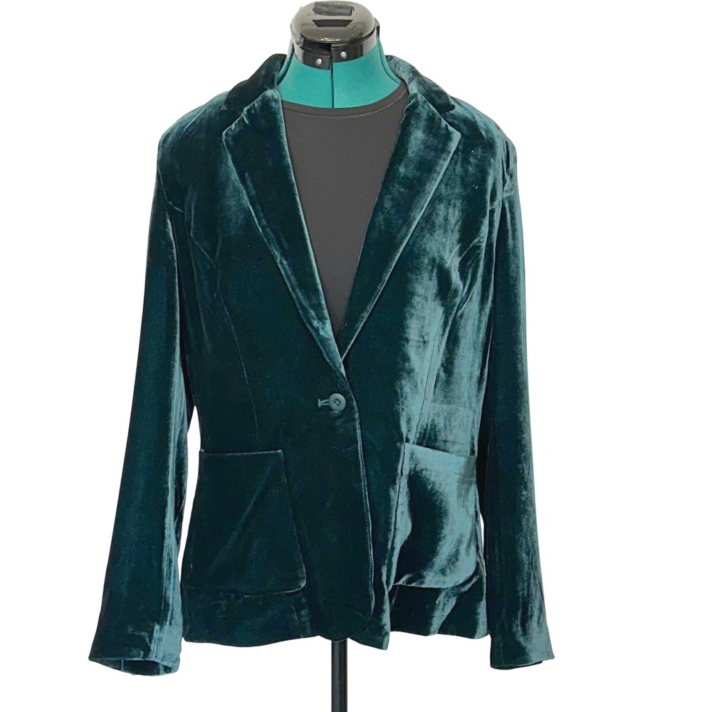 Sundance Womens Emerald Green Velvet‎ Silk Blend Floral Lined Blazer Jacket Sz 8